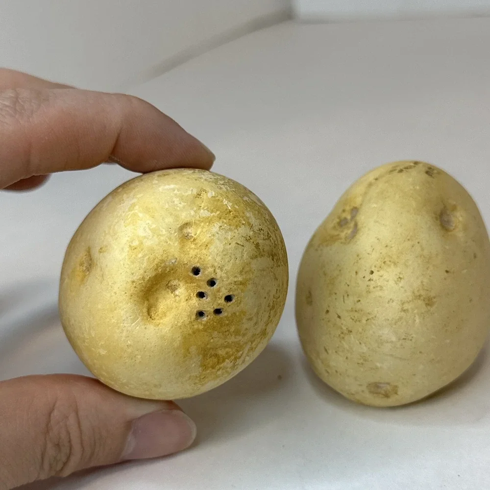 Potato Spud Salt & Pepper Shakers Vintage Hand Painted Ceramic